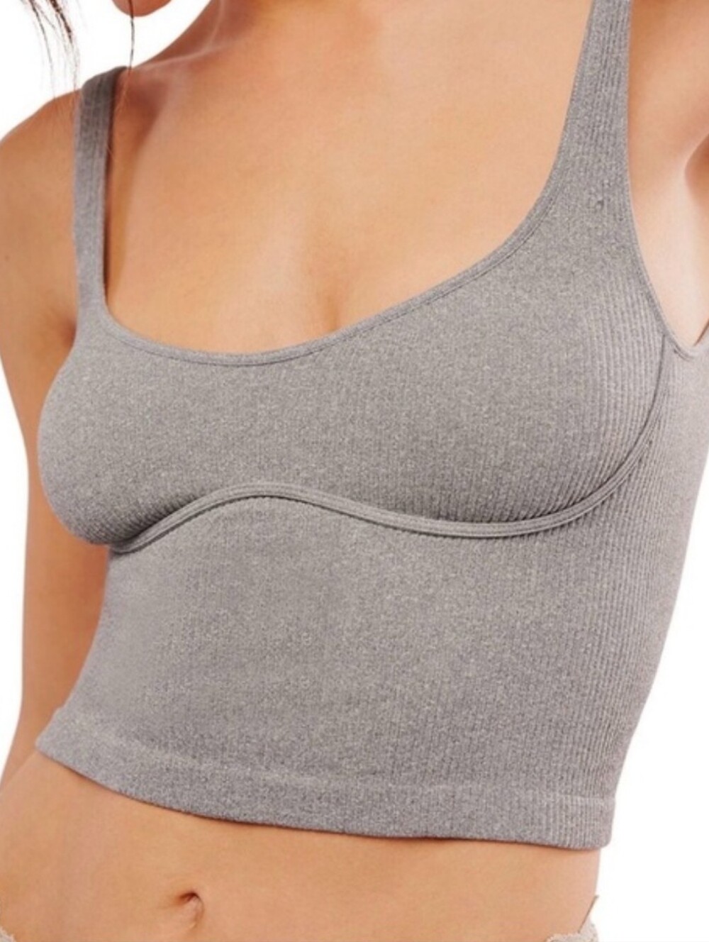 Free People Meg Seamless Crop Top Ribbed Grey Tank XS/S